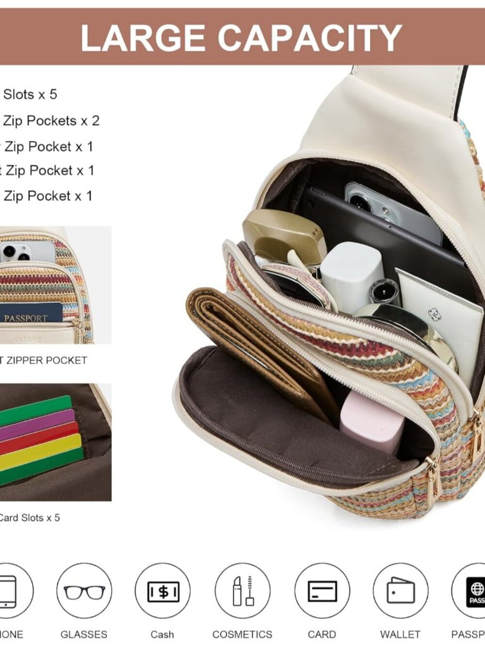 Womens Sling Bag Crossbody Bags for Women Vegan Leather Sling Backpack Daypack F - Picture 3 of 9